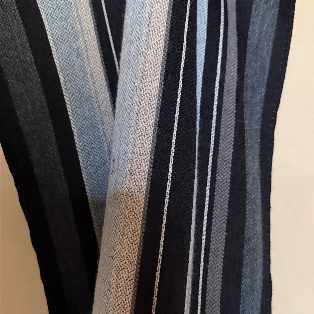 Elegant French Wool Striped Black and Gray Scarf NWT